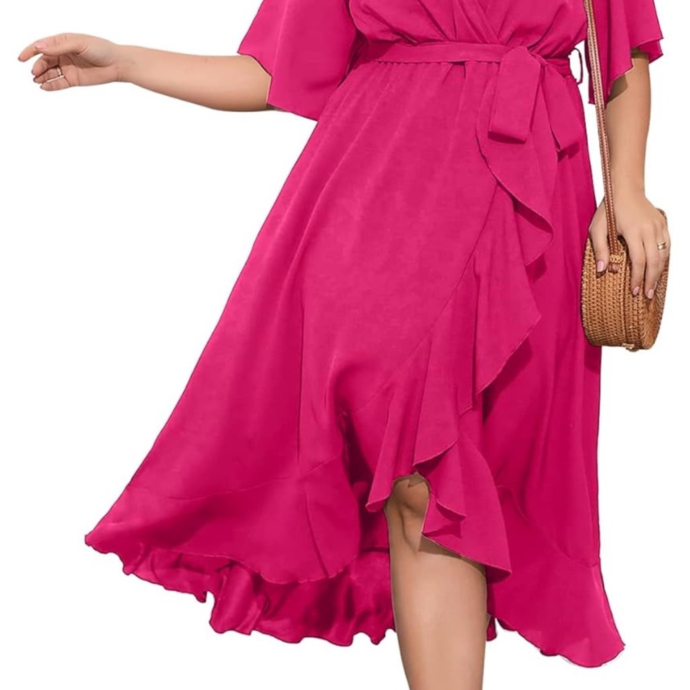 Chic Fuchsia High Low Wrap Dress